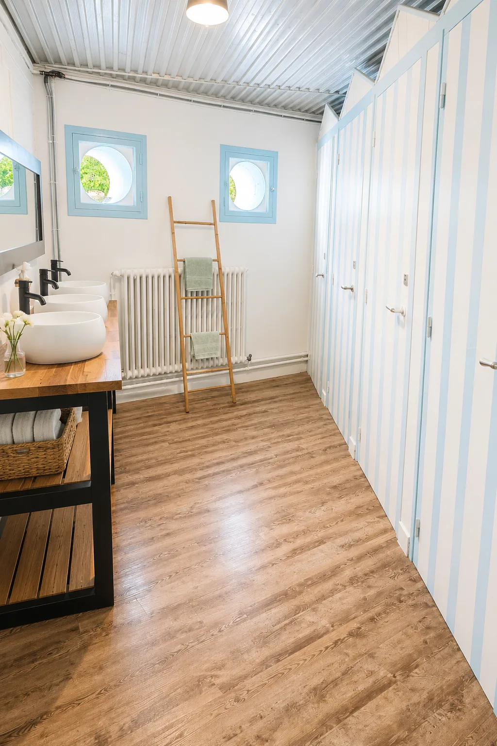 Salle de bain avec 5 cabines de douche façon île de Ré